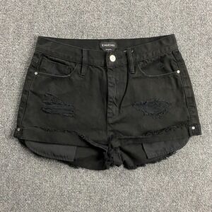 Bebe Shorts Women's 27 Black‎ Denim Ripped Rolled Hem 100% Cotton